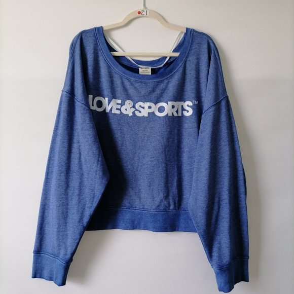 Love & Sport Womens Blue Ribbed Drop Shoulder Pullover Sweatshirt Size 2XL - Picture 1 of 6